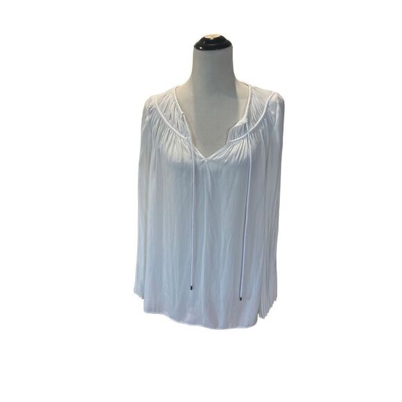 RAMY BROOK AMAL LONG BELL ACCORDION SLEEVE TIE NECK BLOUSE WHITE sz S - Picture 2 of 10